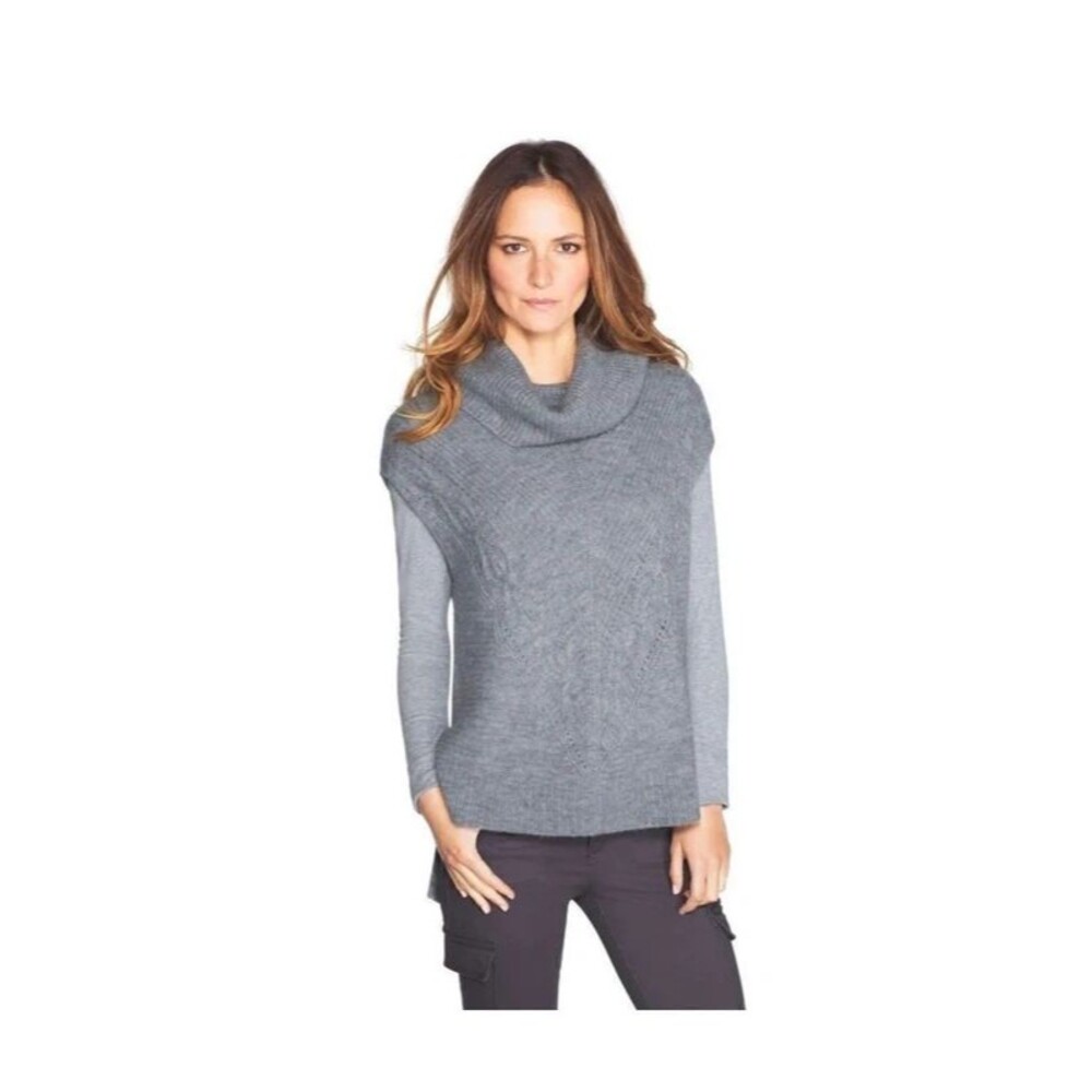 White House Black Market Gray Cable Knit Cowl Neck Poncho Sweater Small Wool